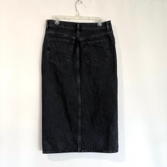 Madewell Skirt Size 28 Black Denim Maxi Front Slit - Picture 3 of 12